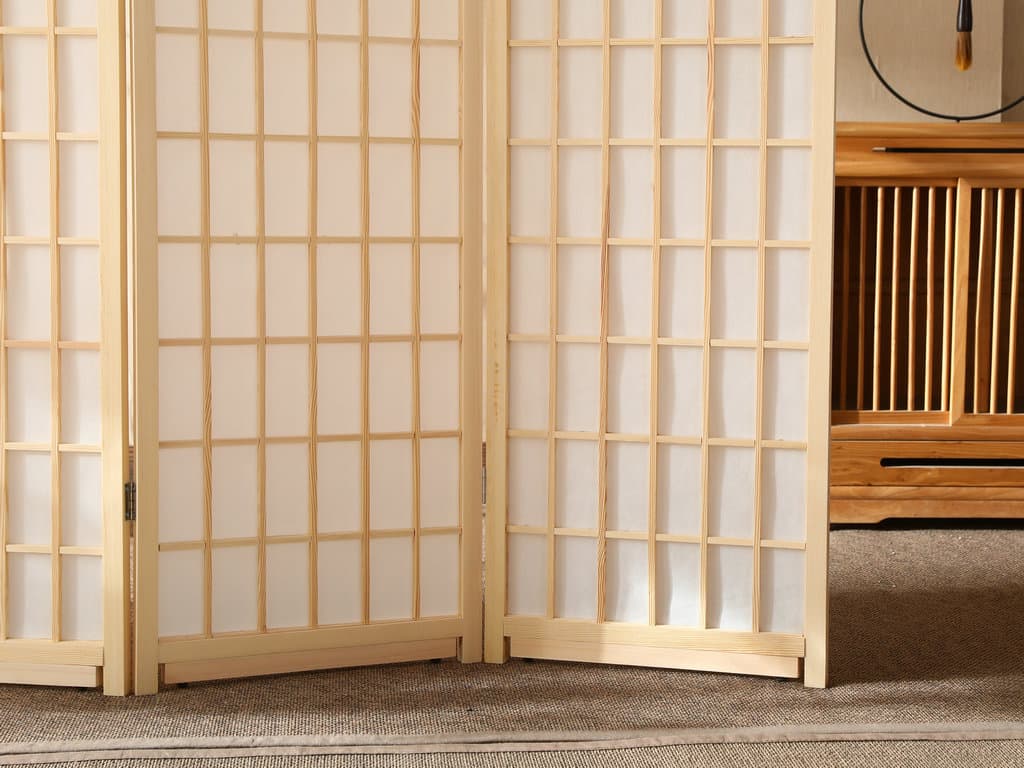 パーテーション 和風格子組子細工木製衝立四連パーテーション