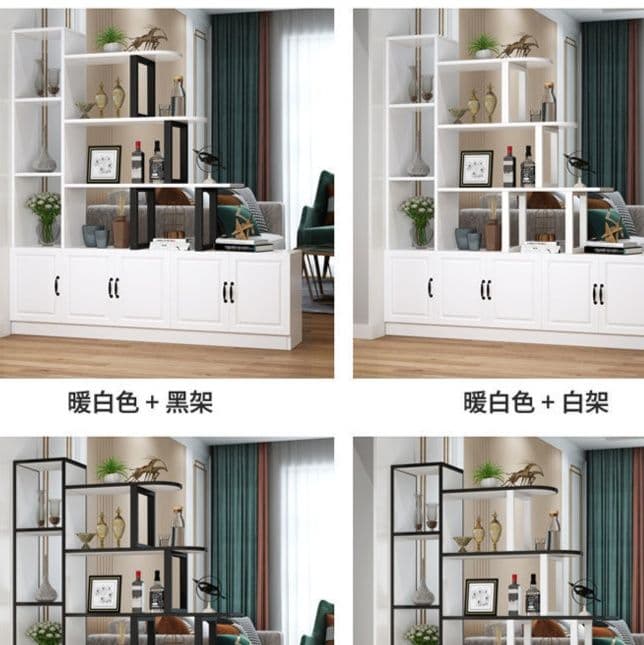 パーテーション 多機能収納付き木製パーテーション棚